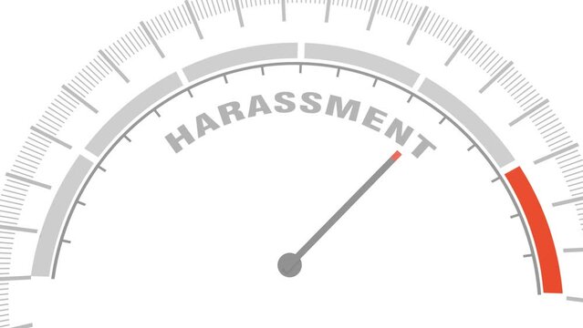 Harassment social concept. Instrument scale with arrow. Colorful infographic gauge element.