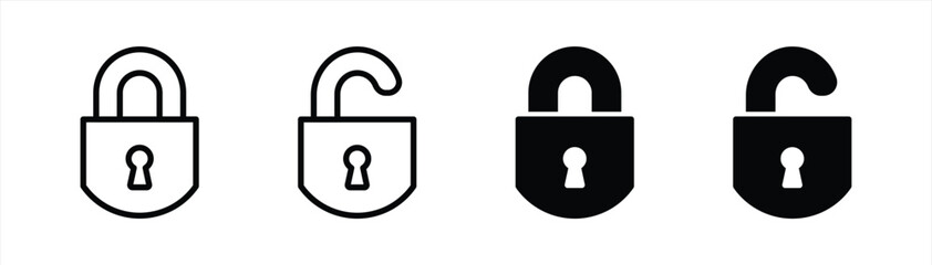 padlock icon set. open and close padlock icon. security icon symbol sign. vector illustration - obrazy, fototapety, plakaty