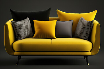 yellow-black sofa Contemporary living room sofas have clipping paths. Generative AI