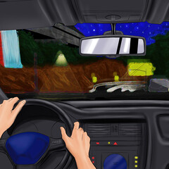 illustration driving on the road