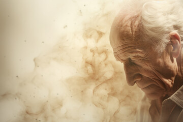 An old man suffering from Alzheimer's disease or dementia - obrazy, fototapety, plakaty