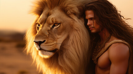 Man Posing with Lion