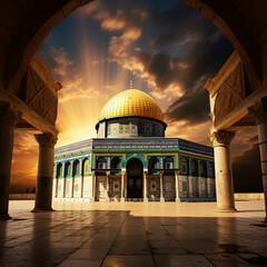 Al aqsa mosque temple mount dome of the rock - obrazy, fototapety, plakaty