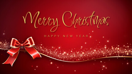Merry Christmas and Happy New Year Banner with Festive Background. 