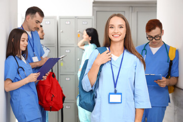 Female medical student at university hall