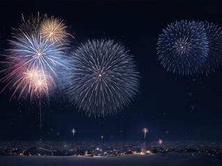 sparklers on festive dark blue background with fireworks