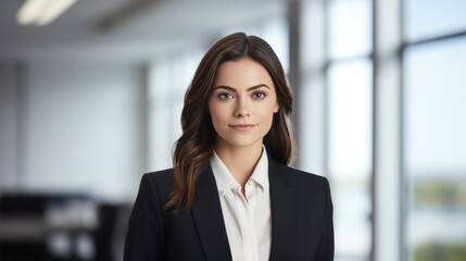 Obraz premium Portrait of successful businesswoman standing in office with copy space.