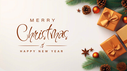 Fototapeta na wymiar Merry Christmas and Happy New Year Banner with Festive Background. 