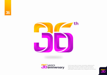Modern number 36th years anniversary logotype on white background