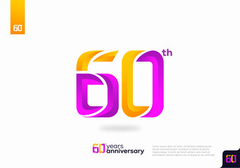 Modern number 60th years anniversary logotype on white background