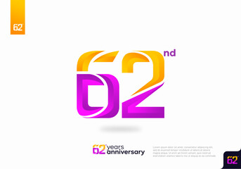 Modern number 62nd years anniversary logotype on white background