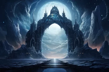 Deurstickers Mystical moonstone portals, bridging the gap between realms and dimensions - Generative AI © Sidewaypics