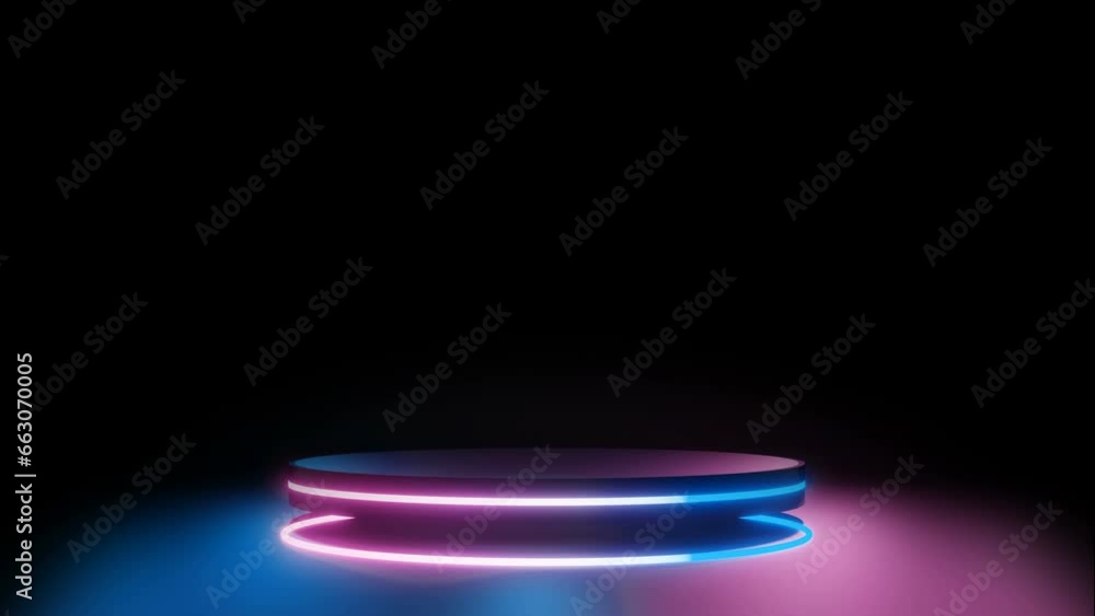 Wall mural black podium with glowing neon ring for product display presentation