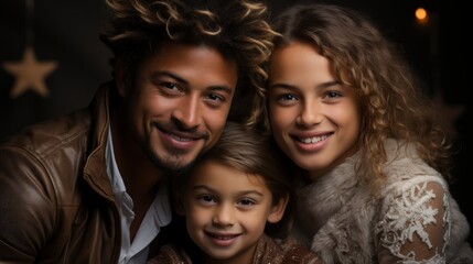 Fototapeta premium portrait of a smiling christmas family, copy space, christmas background and wallpaper