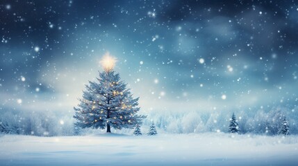 light winter background, christmas tree, snow, generative ai