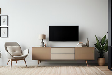 Mockup two tone color wall in living room decor with a tv cabinet.
