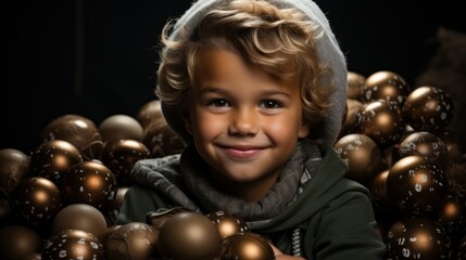 Fototapeta na wymiar portrait of a smiling child wearing christmas hat, copy space, christmas background and wallpaper
