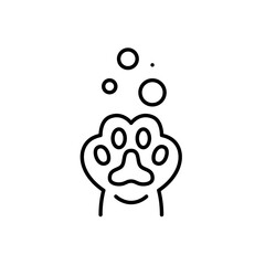 Cat holding paw up and bath soap bubbles. Pet spa. Pixel perfect, editable stroke icon