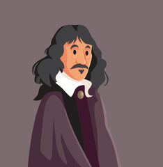 French Philosopher Rene Descartes Vector Cartoon Illustration. Portrait of a great scientist and thinker, father of modern philosophy 
