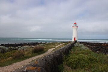 Fototapeta na wymiar Griffiths Island Lighthouse, Port Fairy, Victoria, Australia.