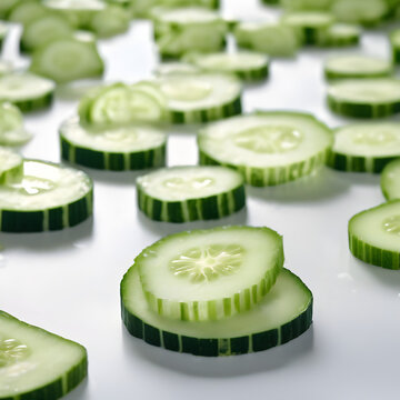 Cucumber  Slices On A White Table