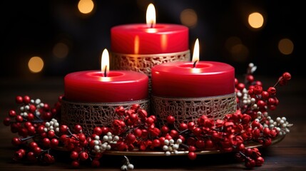Obraz na płótnie Canvas christmas decoration with red candles and decorations, copy space, christmas background and wallpaper