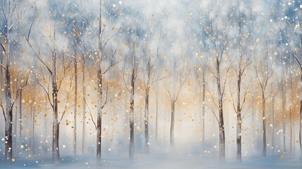 snowy background with winter trees, in the style of light gold and azure, blurred, bokeh, joyful celebration of nature, generative ai