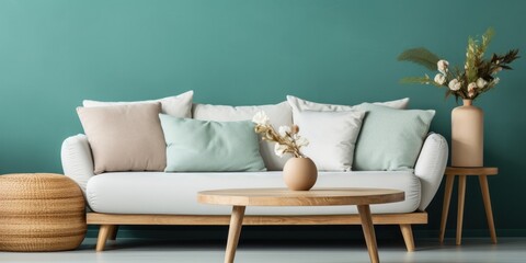 Scandinavian home interior design of modern living room, generative AI