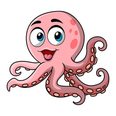 Cute octopus cartoon on white background