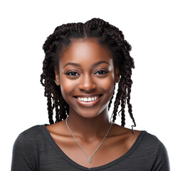 Close-Up of Smiling Black Female University Student Celebrating Academic Success on Transparent Background: Confidence, Joy, and the Thrill of Girl Life, Back to School Concept
