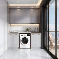 sleek washing machine in a modern bathroom