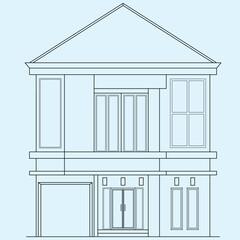 simple house sketch design, model number nine, front view with two floor