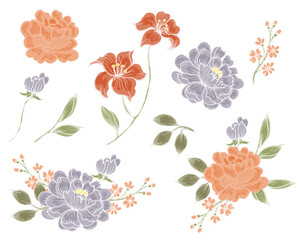 Vintage Hand Drawn Rose and Lily Flower