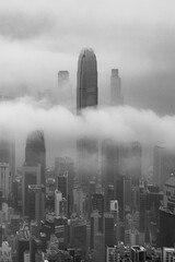 Skyline of Hong Kong city in fog