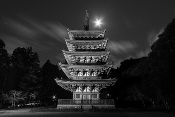 Night scenery of historical pagoda in Daigoji temple, Kyoto, Japan