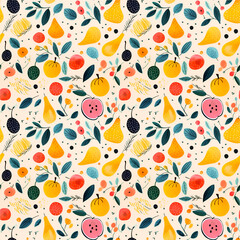 Seamless of Hand drawn abstract artistic cute fruits pattern. Collage playful contemporary print. Fashionable template for design Perfect for textiles and decoration, Wallpaper and packaging