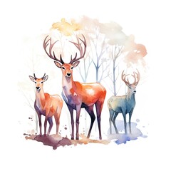 Colorful Deers in Forest. T-shirt design.