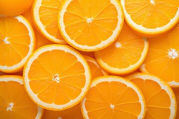 Orange fruit slices citrus arrangement full frame background. - obrazy, fototapety, plakaty