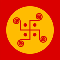 Swastik vector icon with red and yellow color.