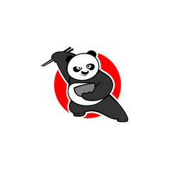 Chinese food logo design. Vector illustration of panda holding a pair of chopsticks and bowl. modern logo design vector icon template © ammera