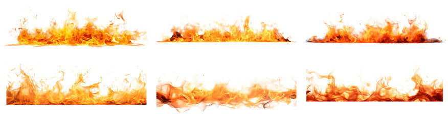 Set of fire flames elements design isolated on white and transparent background - obrazy, fototapety, plakaty