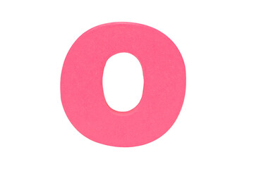 English alphabet letter uppercase "O" Isolated on cutout PNG. Wooden jigsaw pink tangram puzzle as shape "O". English. it is universal language used in learning education for children.	