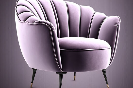 recommend clip art: Lavender velvet art deco armchair with black and nickel legs isolated on white background with clipping path. Furnishings. Generative AI