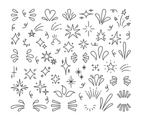 Embellishment for Lettering Editable Stroke. Cute Line Art Doodle Decoration. Sketch Outline Design Elements, Stars, Swirls and Flourishes.
