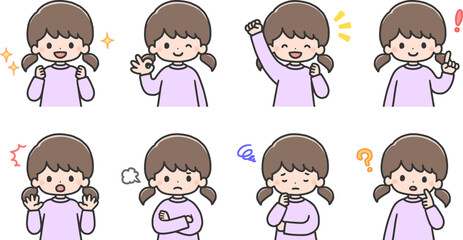いろいろな表情の女の子セット　上半身