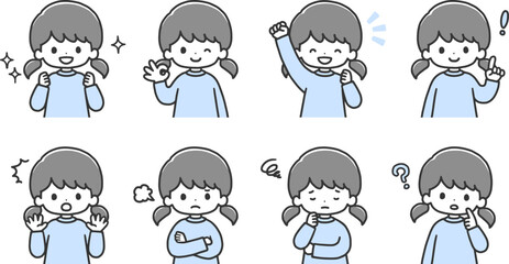 いろいろな表情の女の子セット　上半身