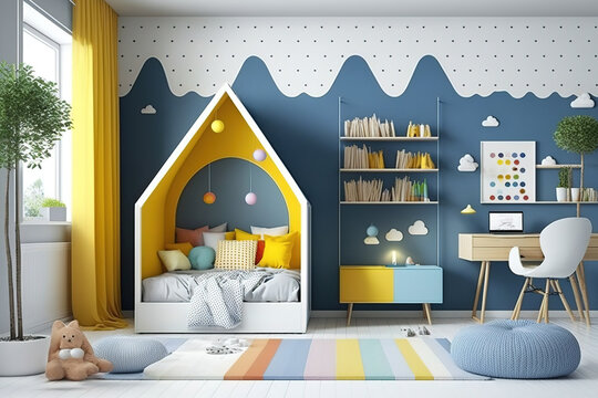 room for kids, kid's room, interior design, drawing. Generative AI