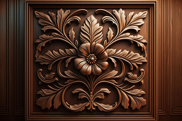 carved wooden wall panels and other interior decor. Generative AI