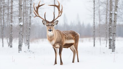 Naklejka na ściany i meble Close-up of a Christmas elk in the snow