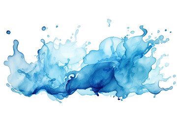 Watercolor of Blue ink or water swirl splash with little bubbles isolated on transparent png background, liquid flowing in form of wave, brush strokes, stain grunge. - obrazy, fototapety, plakaty